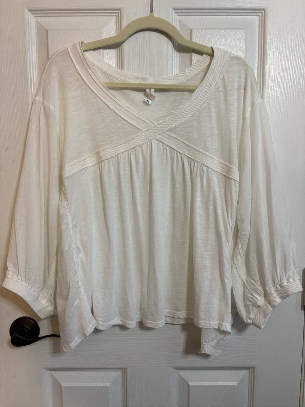 Daily Practice (Anthropologie) Ivory V-Neck Batwing Peasant Top, Size Large